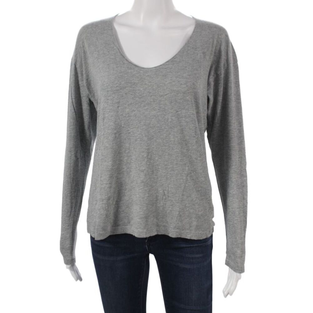 Theory Womens Scoop Neck Long Sleeve Pima Cotton T-Shirt Gray Size S Petite